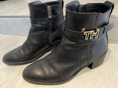 Tommy Hilfiger Hardware Leather Mid Bootie 39 Stiefelette Echtleder schwarz