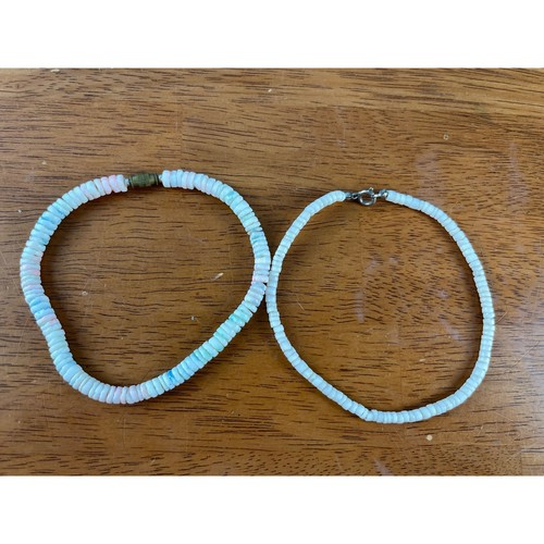 VTG Puka Bead Heisha Anklets Pastel Pink White Blue and White