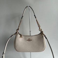 Coach Teri Chalk White Pebbled Leather Shoulder Bag CV934 Excellent