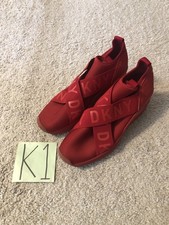 DKNY Womens Red Leya Platform Wedge Slip on Sneakers Athleisure Cosmic Logo 9.5M