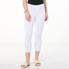 HUE Stretch Denim Capri Legging - Solid White - Large