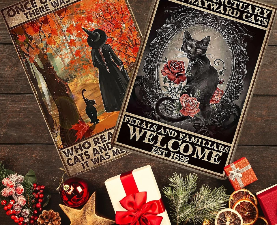 Letrero de gato bruja negra Érase una vez una chica que realmente amaba a los gatos Hal Foto 4 de 4