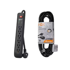 8 Ft. 6 Outlet Surge Protector with 45 Degree Flat Angle Plug in Black
