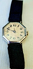 Vintage Marc Favre W. Co Womens Octagonal SS 14kt gold clasp watch