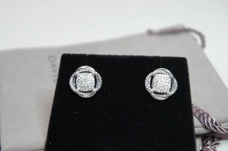 David Yurman Diamond INFINITY 925 Sterling 585 Post Stud Earrings Yurman Pouch - Image 3 of 4