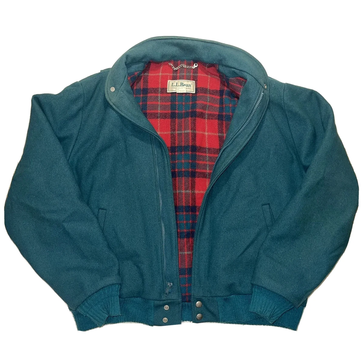 Vintage LL Bean Men's Wool Plaid Lined Bomber Jacket Green L Large Made In USA