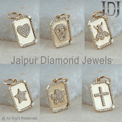 Charm Pendants Heart Skull Bee Star Flower Cross Pave Diamond 14k Gold Jewelry