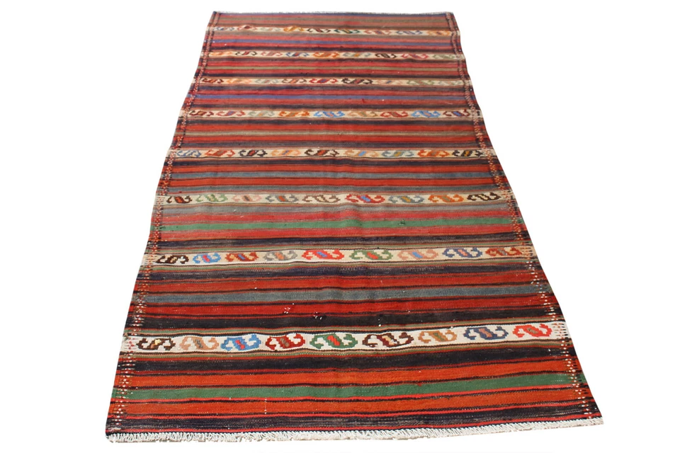 Alfombra oriental corredor de lana tradicional hecha a mano vintage Kilim plana 4x10 Foto 4 de 4