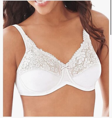 Lilyette by Bali Bra 42C Underwire Minimizer Full Coverage White Lace Trim NWT