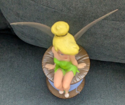 Vintage Disney TINKERBELL Sitting on Spool Of Thread Plastic Piggy Bank 1990s - Picture 9 of 11