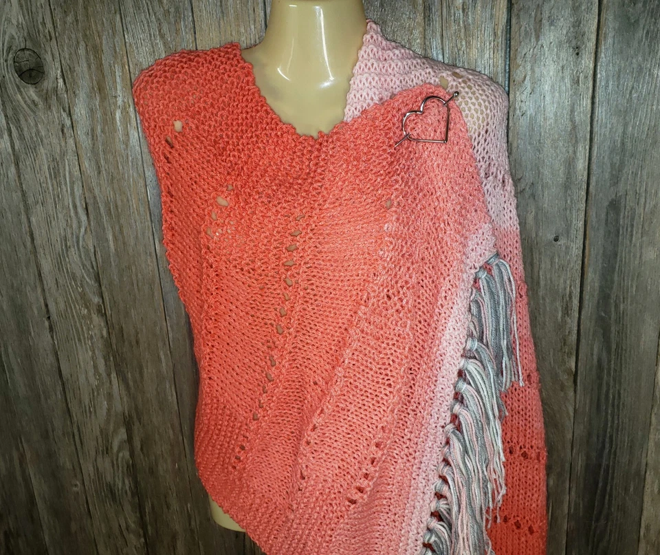 NUEVO Mantón Coral Ombre Tejido a Mano Bufanda Envoltura Boho Flecos Hecho a Mano Hippie Tejido Foto 4 de 4
