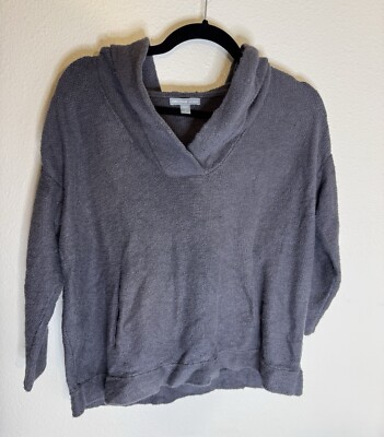 James Perse Hoodie Woven Slob Cotton Cropped Casual V Neck Gray Size 2 Medium