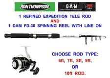 1 RON THOMPSON TELESCOPIC ROD+DAM FD-30 REEL+LINE SEA SPINNING 6 7 8 9 10 FT
