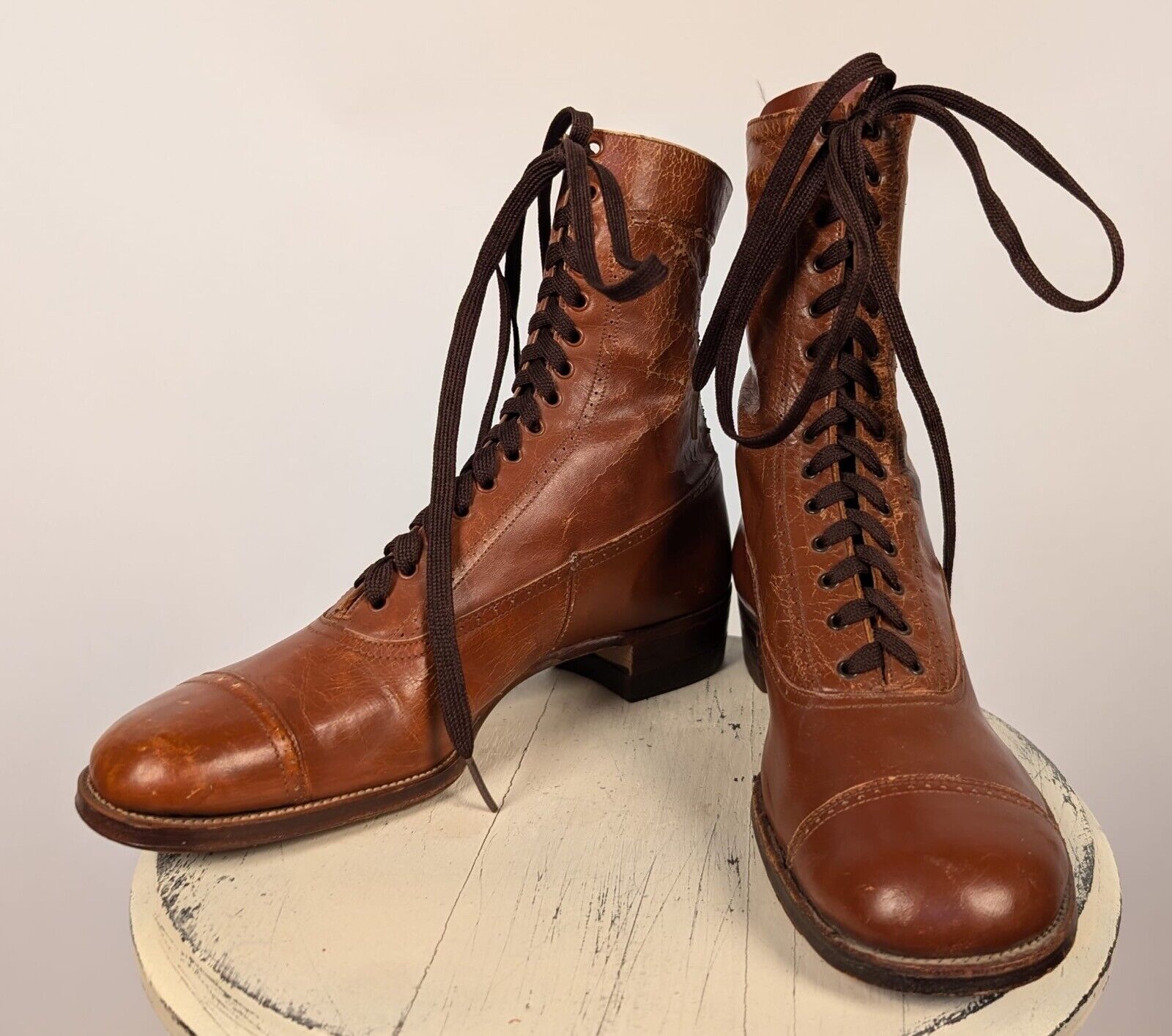 MISMATCH ANTIQUE MEN’S BROWN LEATHER SHOES W RUBBER HEELS