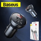  24W Car Charger & 3-In-1 Cable Baseus Digital Display Dual USB Cigarette 4.8A