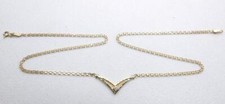 14K Yellow GOLD Diamond V Style Solitaire Necklace Unique 16" Inch 3.8 Grams
