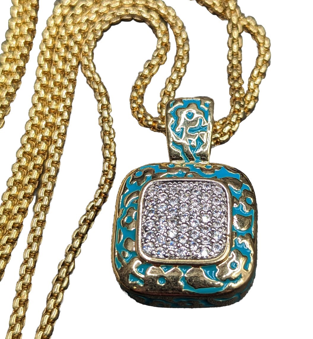 Necklace Laura Adams Jewelry Lauren G Adams LGA Pave Square Blue