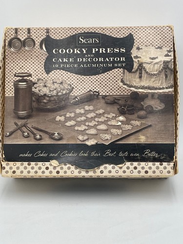 Sears Cooky Press Cake Decorator 19 Piece Vintage Aluminum Cookie Set 1950's - Picture 2 of 5