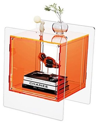 Acrylic Nightstand Colorful Bedside Table with Open Storage 1 Orange