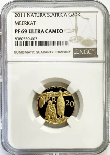 2011 GOLD SOUTH AFRICA 20 RAND NATURA MEERKAT COIN NGC PROOF 69 UC MINTAGE 1,312