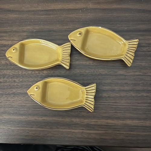 RARE 3 FISH SHAPED 6" DIPPING DISHES Butter Soy Sauce Made in Berardos