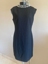  ELIZA J PEARL EMBELLISHED HIGH NECK BLACK TEXTURED SHIFT DRESS sz 12