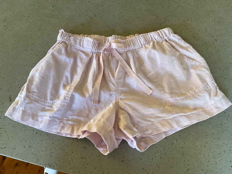 Women’s light Pink Cotton Linen Shorts Elastic Waist Pockets Drawstring Size 10