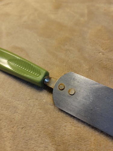 VINTAGE FOLEY AVOCADO MANICO NYLON CON DESIGN CHEVRON SPATOLA METALLO STRETTA - Foto 4 di 4