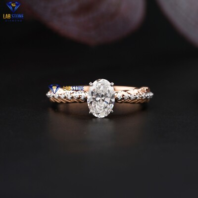 0.92 TDW Oval & Round Brilliant cut Moissanite Ring 10k Rose Gold Labstone