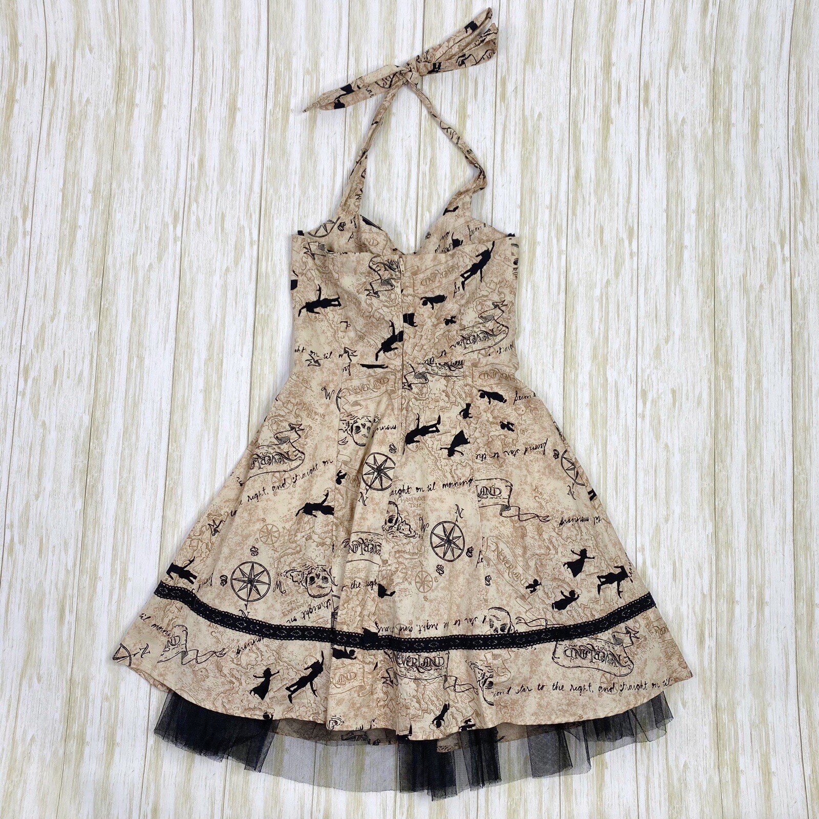 Hot Topic x Disney Womens XS Tan Peter Pan Rockabilly Corset Tutu Halter Dress