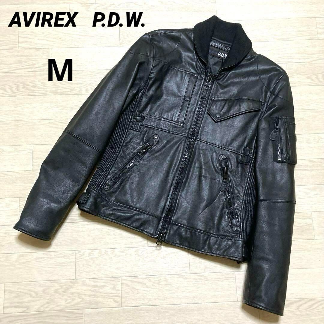 AVIREX Men's P.D.W. FACE MASK LEATHER JACKET Black Size M