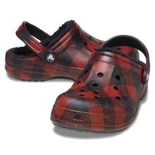 Crocs Ralen Lined Graphic Clog Christmas Plaid Red Black Womens Size 6 - Mens 4
