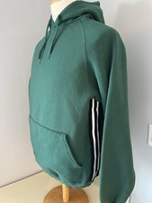 VTG MINT 90s Adidas Dark Green hoodie Blank Pullover Two Stripe L Barely Worn
