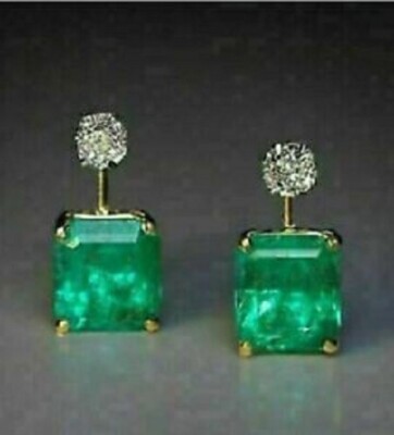 2.00 Ct Round Cut Emerald & Diamond Pretty Hoop Earrings 14K Yellow Gold Plated