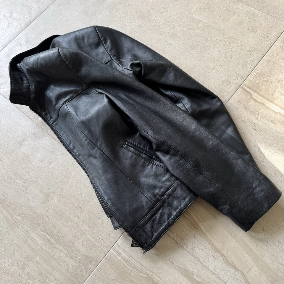 Genuine Lamb Soft Leather Cropped Women Jacket. Black, XS - Image 4 of 4