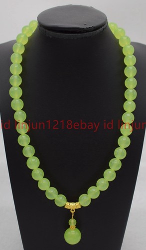Pretty Natural 6/8/10mm Green Peridot Round Gemstone Beads Pendant Necklace 18in - Picture 10 of 12