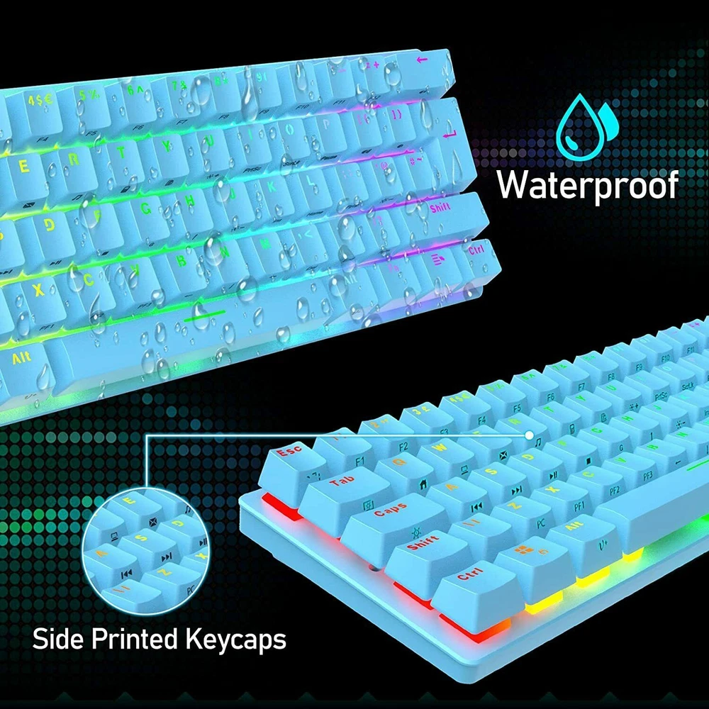 Compact 62-Key Wired Mechanical RGB Gaming Keyboard Compatible with PS4