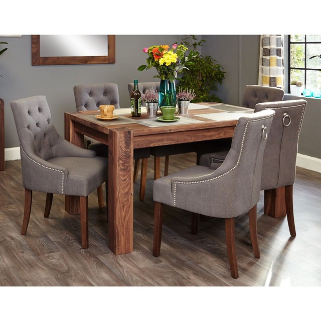 Shiro Solid Dark Wood Furniture Medium Dining Table And Six Luxury Chairs Set For Sale Online Ebay