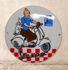 Plaque émaillée TINTIN Vespa Piaggio scooter -- 12 cm-- enamel sign emailschild