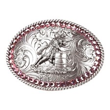 Blazin Roxx Youth Girl's BARREL RACER OVAL BELT BUCKLE w/ Pink crystals stones