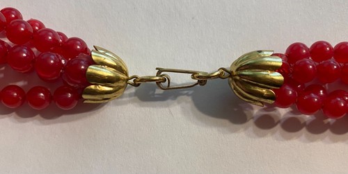 Vintage Multi Strand Bead Necklace with Enamel Hoop Clip On Earrings - Picture 2 of 8