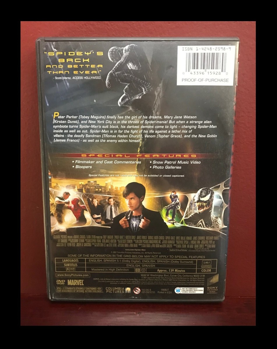 SPIDER-MAN 3 (DVD, 2007, PG-13, Tobey Maguire) | eBay