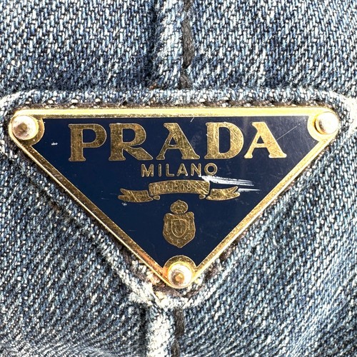 PRADA Canapa Tote Bag M Size Indigo Blue Denim Canvas Authentic #330 - Picture 12 of 12