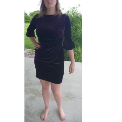 Womens Chaps Velvet Dress w 3/4 Bell Sleeves Eggplant Purple