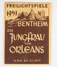 1951 Bentheim Germany Jungfrau Von Orleans Theater Poster Stamp