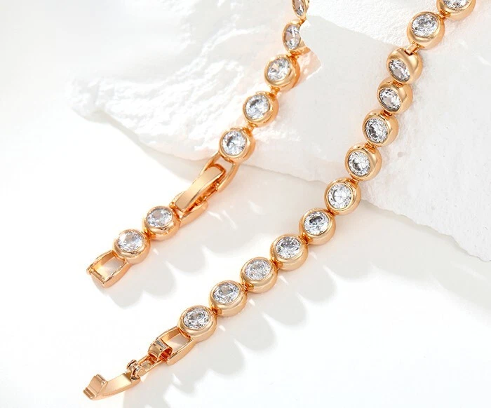 Deluxe Damen Tennis Armband Zirkonia Kristall 750er Gold 18K vergoldet 18-19,5cm - Bild 4 von 4