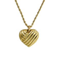14k Yellow Gold Heart Pendant w Rope Chain 10.9gr