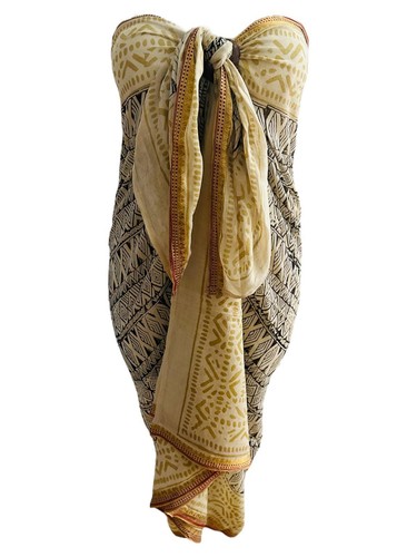 JARI 100% Cotton Voile Hand Block Print Silk Border Plus Size Sarong Cover-Up - Picture 48 of 65