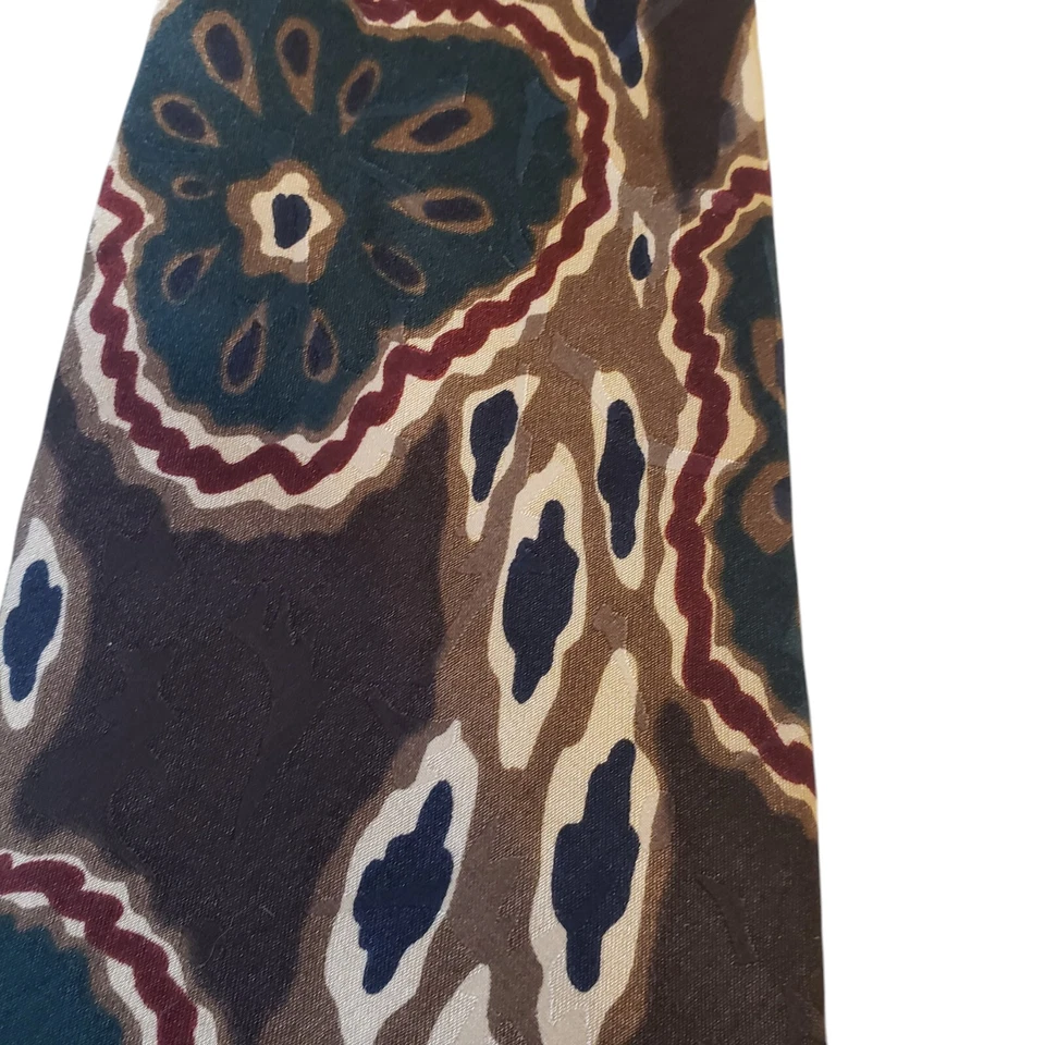 Oscar de la Renta Couture Collection Neck Tie Mens Brown Teal Cream Floral - Image 2 of 4