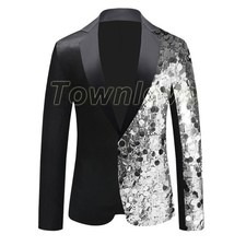 American Style Men's One Button Slim Fit Sequins Stage Formal Dress Suit Jackets